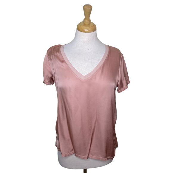 NATION LTD June Sateen V Neck Top in Latte Pink Size Small - Picture 3 of 14